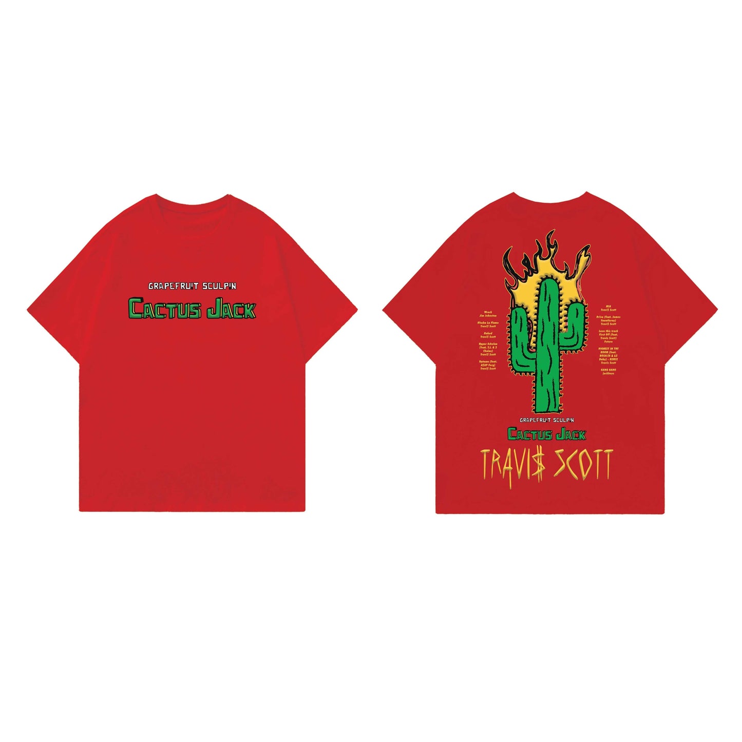 Cactus Jack Red Designed Oversized T-shirt