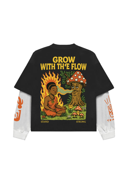 Grow with the Flow B&W LS Oversized Tee